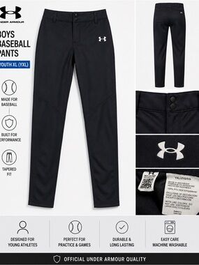 Under Armour Boys Baseball Pants Youth XL YXL Black Tapered Athletic